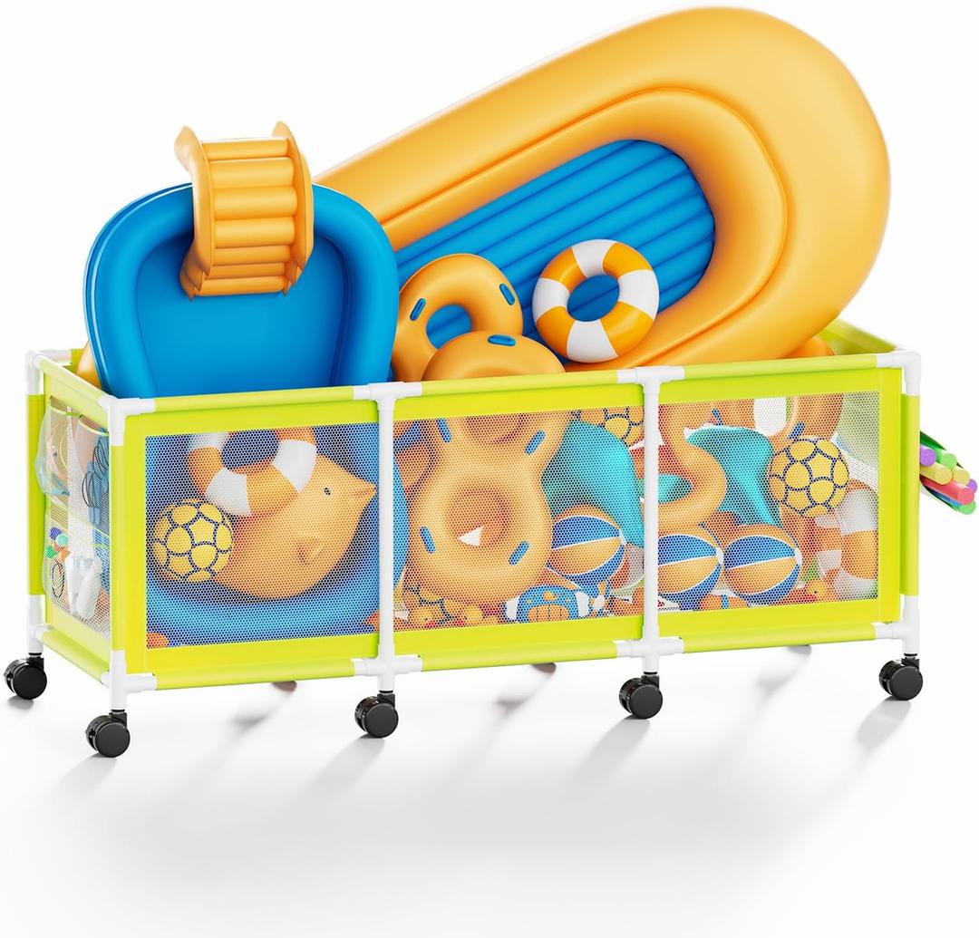 365 Gallon 103" L Extra Large Swimming Pool Storage Bin, Pool Noodles Holder, Toys, Floats, Balls and Floats Equipment Mesh Rolling Storage Organizer Bin, 103" Lx32 Wx35 H (Acid Lime)