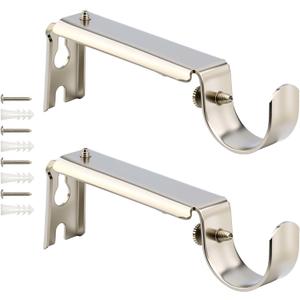 HOME MASTER HARDWARE Curtain Rod Bracket, Adjustable Curtain Rod Holders Brackets for Wall,Heavy Duty Curtain Hangers for 1 Inch Rods, 2 Pack, Satin Nickel