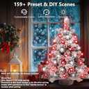 Brizled Snow Flocked Smart Christmas Tree, 22.8in Mini Christmas Tree with 100 LED RGB Lights, App/Voice Control 159+ Scenes Tabletop Xmas Tree USB C Small Tree Work with PD Power for Fireplace Desk (White)