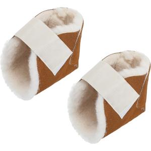 2 Pcs Heel Protectors for Pressure Sores Sheepskin Heel Pads Soft Foot Cushions Pad Protectors Adjustable Foot Pillows with Securing Strap for Bed Sore Ankle Ulcers (Brown)
