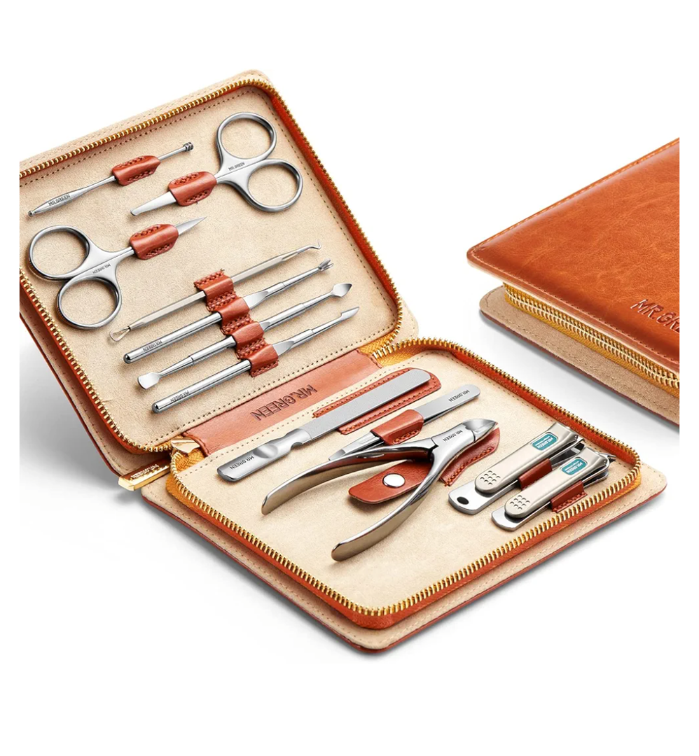 MR.GREEN Manicure Set 12 in 1 Multi-Function Nail Clippers Personal Care Tool Kits Stainless Steel Pedicure Sets with Leather Case Idea Gift (12Pcs Set)