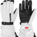 Unisex Waterproof Touchscreen Ski Gloves for Men Women, 3M Thinsulate Winter Snow Gloves with Pocket (Medium, White)