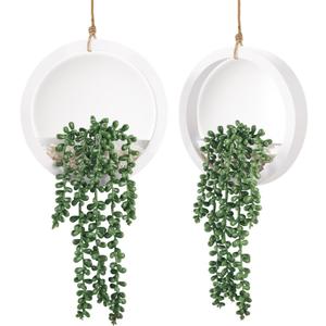 Der Rose 2 Pack Fake Plants Hanging Artificial Succulents Plants in White Pots for Living Room Bathroom Accessories Boho Wall Decor