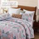 BLOOMHAVEN Quilt Set Queen Size, Patchwork Pink Floral Quilt Sets, Reversible Bedspread Lightweight and Breathable for All Seasons, Soft Quilted Bedspread with 2 Pillow Shams
