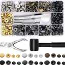 Alritz 120 Sets Leather Snap Fasteners Kit with Hammer Puncher, 12.5mm Metal Button Snaps Press Studs with 4 Setter Tools for Clothes, Jackets, Jeans Wears, Bracelets, Bags