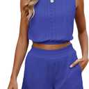 Two Piece Sets for Women Summer 2025 Cute Vacation Short Sets Sleeveless Crop Tank Top High Waisted Shorts Outfits Pocket (Small, Navy)