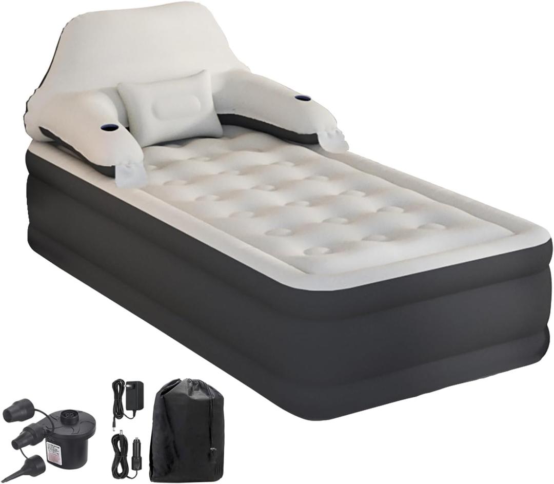 RAPTAVIS Twin Size Air Mattress Inflatable Bed with Pump and Headboard, Blow Up Mattress