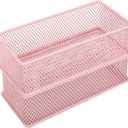 Annova Mesh Stackable Drawer Cabinet and Shelf Organizer Bins Storage Basket School Office Supply Holder Tray- Set of 2 (Light Pink, 3x6x2 Inch)