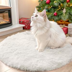 OLANLY Ivory Round Rugs for Bedroom - Machine Washable, 2 ft Circle Area Rugs for Living Room, Soft and Fluffy Shaggy Carpet for Teen Girls and Boys, Nursery Rooms, Dorms, Home Decor Aesthetic