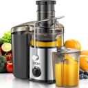 QCen Juicer Machine, 500W Centrifugal Juicer Extractor with 3 Wide Mouth Feed Chute for Fruits & Vegetables, Easy to Clean, Stainless Steel, BPA-Free (Silver)