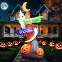 8 Feet Halloween Decoration Dead Tree Road Sign with Flying Ghost Pumpkins RIP Blow Up Lighted Outdoor Spooky Tombstone for Holiday Party Indoor Outside Yard Lawn Garden Decor