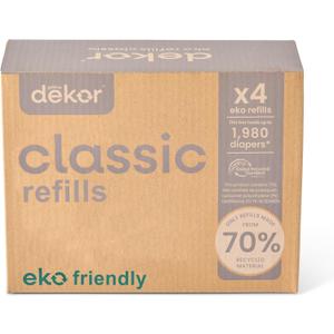 Diaper Dekor Classic Diaper Pail Refills | 4 Count Unscented | Exclusive End-of-Liner Marking | Thick Quick & Easy to Replace | Most Economical Refill System | for Original and Eko Style Pails