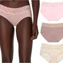 Maidenform womens Hipster Underwear, Stretch Lace Panties for Women, 3-pack (Medium, Ballerina Slipper/Evening Blush/Beige Bisque Lace)