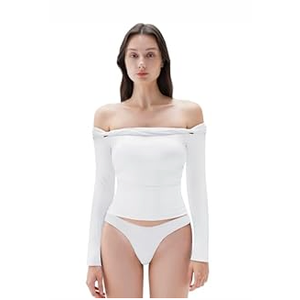 SUUKSESS Women Padded Off The Shoulder Tops Double Lined Going Out Fitted Basic Fall Shirts (X-Small, 01 White)