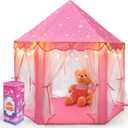 Princess Castle Play Tent Girls Tents Indoor Playhouses with Star Lights Girls Boys Toys for Indoor Outdoor Games Large Size Pink 55'' X 54'' (DxH) (PT-01)