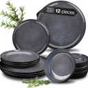 VIDA 12-Piece Porcelain Dinnerware Plate Set for 4 | Includes 4 Dinner Plates, 4 Dessert Plates, 4 Bowls | Modern Blue Ceramic Tableware, Stoneware Look, Microwave & Dishwasher Safe Dishes