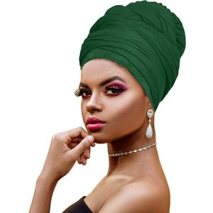 Ankara African Print Soft Headwraps Headband Long Hair Head Wrap Scarf Turban Tie Jersey Knit African head wraps (1pc Green)