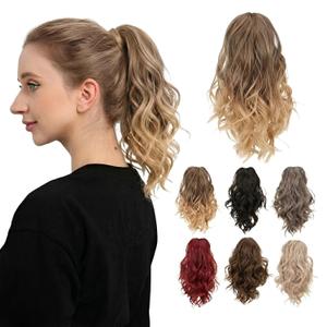 JUVABUN Beach Waves Dark Blonde Ponytail Extension 12 Wavy Hair Ponytail Extension, Instant Volume & Style, Soft Natural Texture, Reusable, Quick Clip-On, Perfect for Elegant Updos & Daily Use