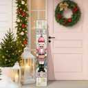 Threehoney 47" Large Nutcracker Christmas Porch Sign Pink Pastel Welcome Sign Christmas Porch Decor Tall Wooden Front Door Decor Gift for Xmas Holiday Farmhouse Outdoor Yard Home Patio Entryway