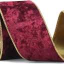 Burgundy Wired Velvet Ribbon, Maroon Christmas Ribbon Wired, 2.5 inch  10 Yards Wide Wine and Gold Ribbons for Christmas Tree Topper Bow Ornaments, Gift Wrapping, Wreaths Garland Crafts, Home Decor