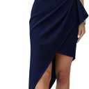 BTFBM Women 2025 Summer Fashion Elegant One Shoulder Cocktail Dress Ruffle Sleeve Wrap Ruched Bodycon Short Party Dresses (Large, Navy)