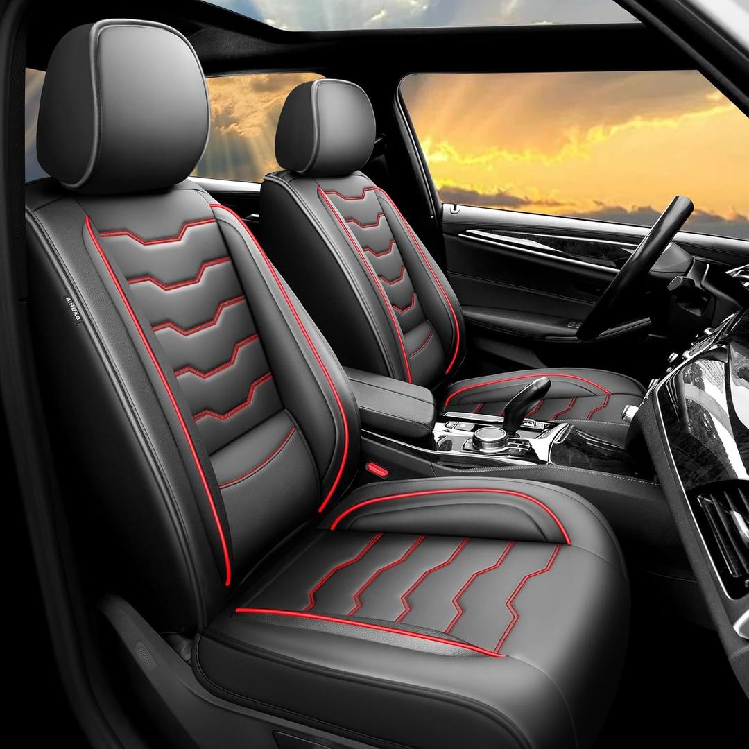 Car Seat Covers for Chevy/Chevrolet Colorado 2015-2025 2026 Full Set 5 Seat Red Line Black- Premium Leather，Waterproof Breathable, All-Weather Seat Cushion Protector