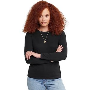 Hanes Women's Originals Long Sleeve Cotton T-Shirt, Lightweight Crewneck Tee, Modern Fit, 2 Pack, Size L