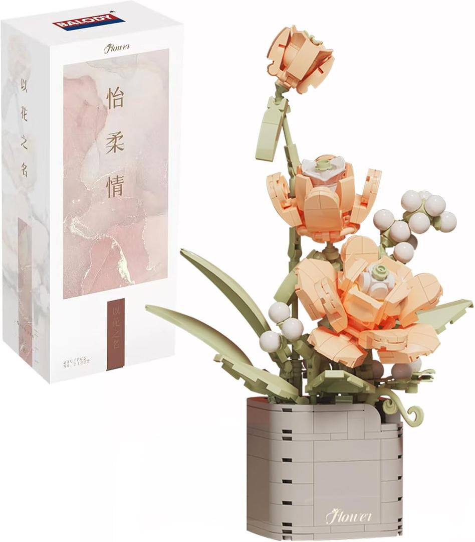 Artificial Flower Bouquet Building Set for Adult,Mini Plant Bonsai Tree Friend Set for Girl,Botanical Collection Gift for Kids,Orchid Building Blocks Birthday Gift for Mom Women Wife Girlfriend