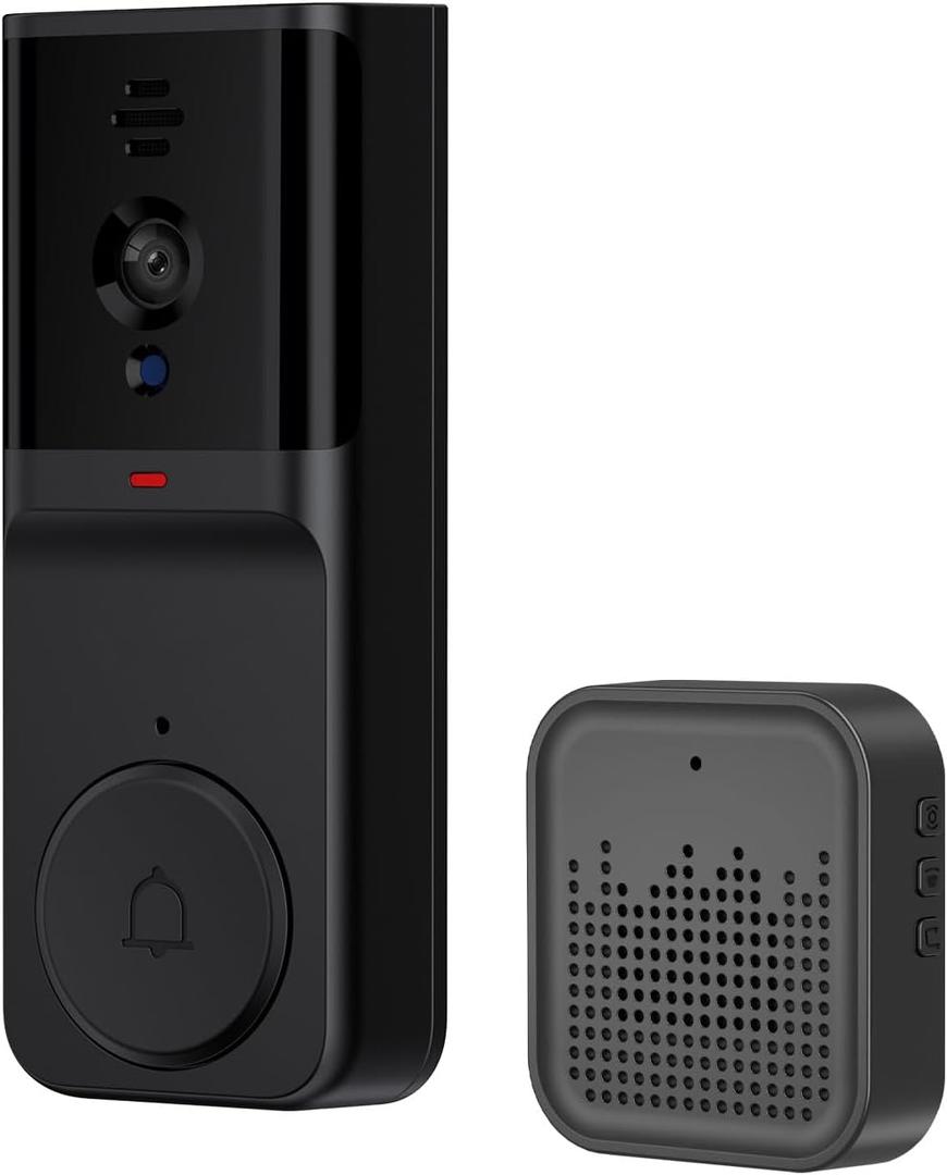 Smart Doorbell Camera with Ring Chime, Infrared Night Viewing, 2-Way Audio, Active Wake-up & Remote Wake-up, IP65 Waterproof, 2,4GHz Wireless Doorbell Camera, Support TY APP - Black