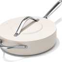 CookinCraze Nonstick Ceramic Saut Pan with Lid (4.5 qt, 11") Deep Frying Pan for All Cooktops Non Toxic Skillet PTFE/PFOA/PFAS Free, Even Heat Distribution, Oven Safe w/Stay-Cool Handle, Cream