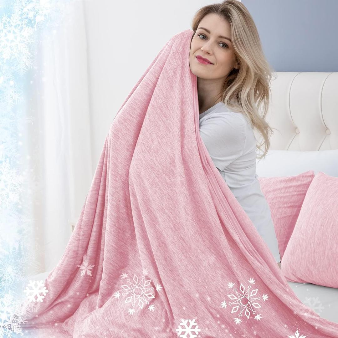 CHOSHOME Cooling Blanket for Hot Sleepers Lightweight Summer Cold Thin Blankets for Sleeping, Hot Flashes Night Sweats, Soft Blanket for Bed, Twin Size, Pink (Twin 60" x 80")