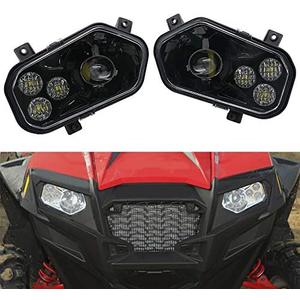 2Pcs Black LED Headlight Kit High/Low Beam for Polaris Sportsman Ranger RZR XP 900 ATV Off Road Headlamps