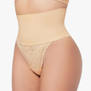 Tummy Control Thong Shapewear for Women Seamless Shapewear Thong Sexy Panty with Lace Body Shaper Underwear Beige S