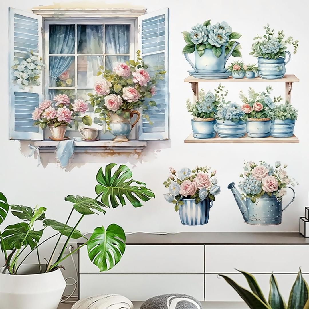 Arawat Flower Wall Murals Peel & Stick Wall Decals & Stickers for Bedroom & Living Room - Botanical Style - PVC Material - Indoor Use - Reusable