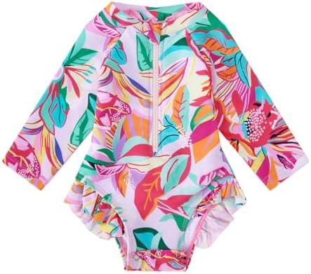 BMCiTYBM Baby Girls Swimsuits Long Sleeve Zipper One Piece UPF 50+ Sun Protection Swimwear Rash Guard 3_6M