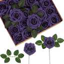 InnoGear Artificial Flowers, 50 Pcs Dusty Purple Foam Fake Roses Bulk with Stems for Decoration DIY Wedding Bouquets Centerpieces Bridal Shower Party Valentines Christmas Tree