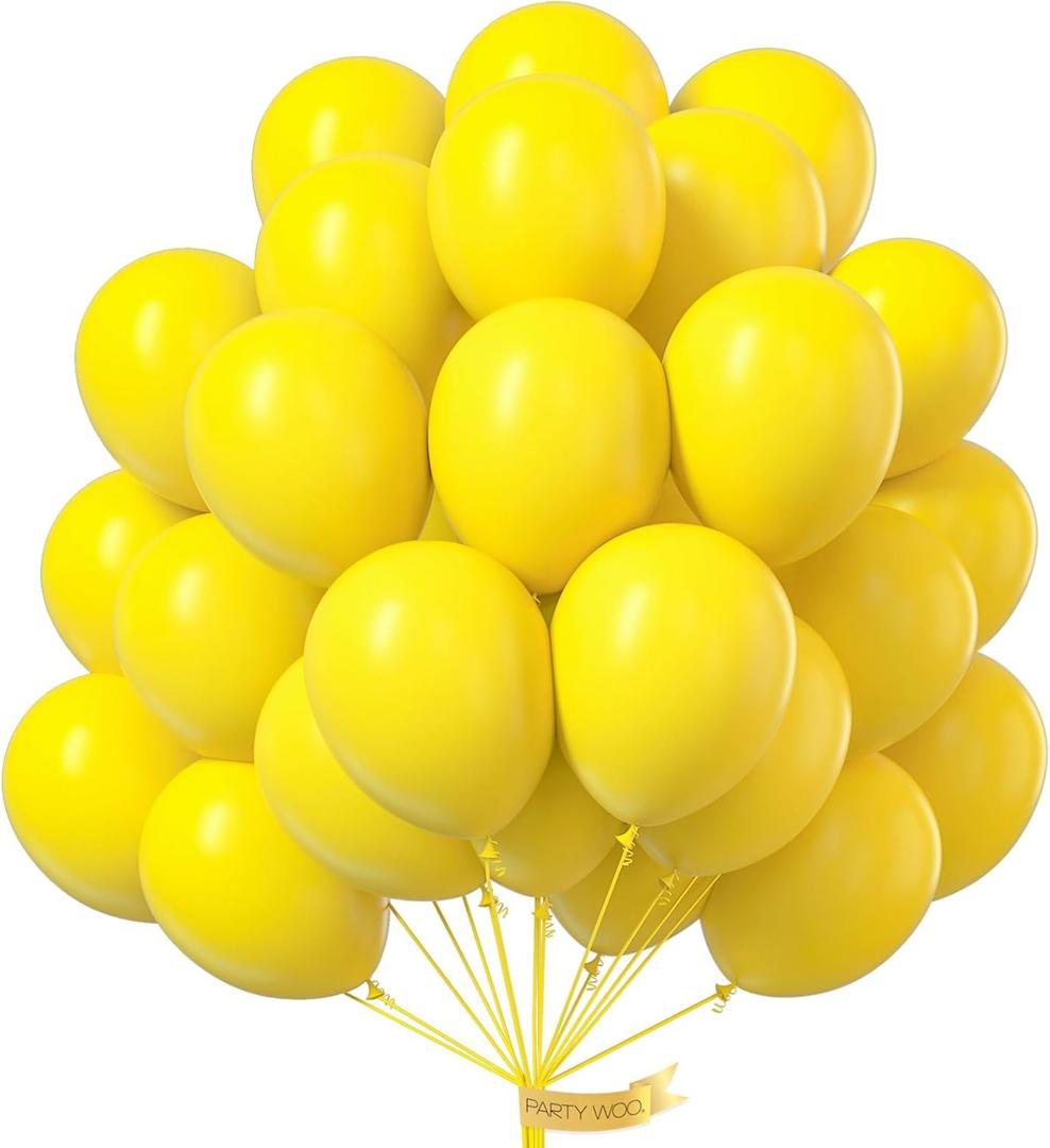 PartyWoo Yellow Balloons 100pcs 12 Inch Yellow Latex Helium Balloons for Birthday Baby Shower Graduation Sunflower Anniversary Engagement Bee Hawaiian Beach Lemon Theme Party Decorations Yellow-Y55