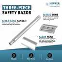 MERKUR 24C Safety Razor For Women with 10 Double Edge Blades | Extra Long Handle | Three-piece Razor | Straight Cut | Bright Chrome Finish | Made in Germany