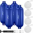 Boat Fenders 4 Pack 8.5 x 27 Inches Ribbed Twin Eyes Boat Fenders Bumpers for Docking, Comes with Ropes and Pump to Inflate