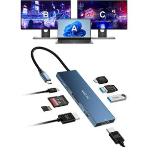 USB C Docking Station Dual HDMI 4K@60Hz, 8-in-1 USB C Hub 2 HDMI, USBC 3.0, 2xUSB-A 3.0, SD/TF, 100W PD, Laptop Docking Station Dual Monitor Compatible with HP, Dell