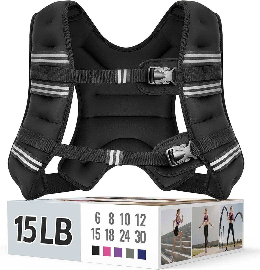 Zeerun Weighted Vest for Women & Men with Reflective Stripe and Adjustable Buckle, Comfortable & Durable Rucking Vest for Walking, Running & Strength Training, 15LBS-Black