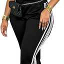 HBQ Women's Two Piece Tracksuit Set Short Sleeve Zip Up Polo Top Side Stripe Flare Pants with Pocket Athletic Casual Outfit (X-Large, Black)