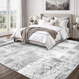 Rugflix 6x9 Area Rugs for Living Room, Washable Rug, Non-Slip, Soft Low Pile Carpet, Stain Resistant, Abstract Rug, Indoor Grey Rug for Bedroom, Dining Room, Home Office