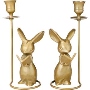 2 Pcs Christmas Mouse Reading Taper Candle Holders 8.25 Inches Cute Animal Candlestick Holders Dinner Metal Candle Stand Centerpiece Table Decorative Candlelight for Christmas Home Decoration