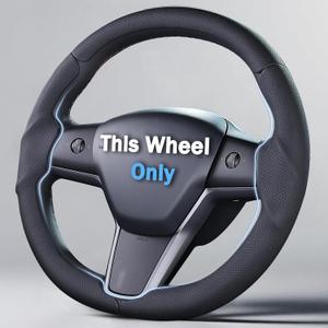 Steering Wheel Cover for 2017-2023 Tesla Model 3 2020-2024 Tesla Model Y, Leather Steering Wheel Cover for Tesla Model 3/Y Accessories, Black