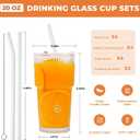 4 Pack 20 Oz Glass Cups with Lids and Straws Iced Coffee Cups Vintage Ribbed Glassware for Beer Ice Coffee Fruit Juice Elegant Aesthetic Cup Glass Iced Coffee Tumbler Include 2 Cleaning Brushes