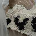 Creative Co-Op Woven Wool Shag Lumbar Pillow with Love Design, Black and Cream, 24 inches x 14 inches x 14 inches