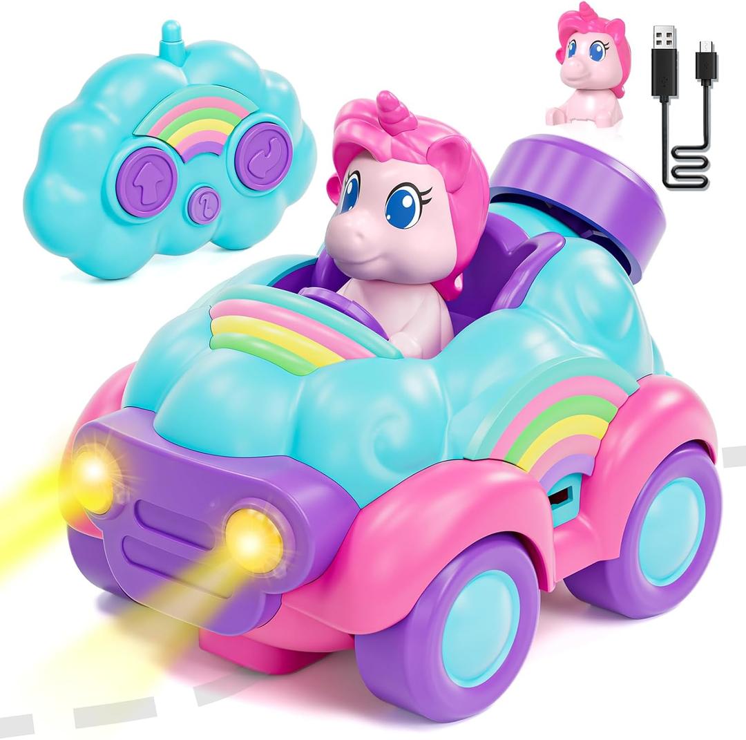 Lehoo Castle Remote Control Car for Girls, Rechargeable RC Cars w/Light & Music, Unicorn Remote Control Car for Toddlers 1-3, 2 Year Old Girl Toys Birthday Gift