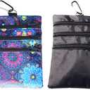 Golf valuables Pouch, Zipper Golf Ball Bag with 4 Pockets, Golf Accessories Pouch for Storing Balls,tees,Mobile Phone,Keys, Cards and Cash, Great Gift for Golfers (2 PACKBLACK+FLORET)