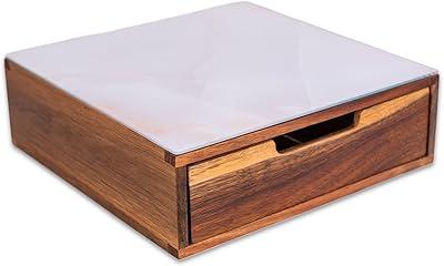 Teicui Tempered Glass and Natural Wood Coffee Pod Drawer Organizer  20 Capsule Multifunctional K Cup Storage | Countertop Coffee Station Organizer for Home/Office (White)